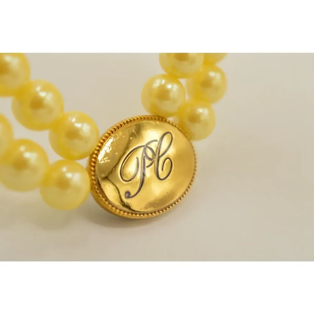 Avon Vintage Statement Collar Necklace Double Pearl Rhinestone Gold PL Signed 9J